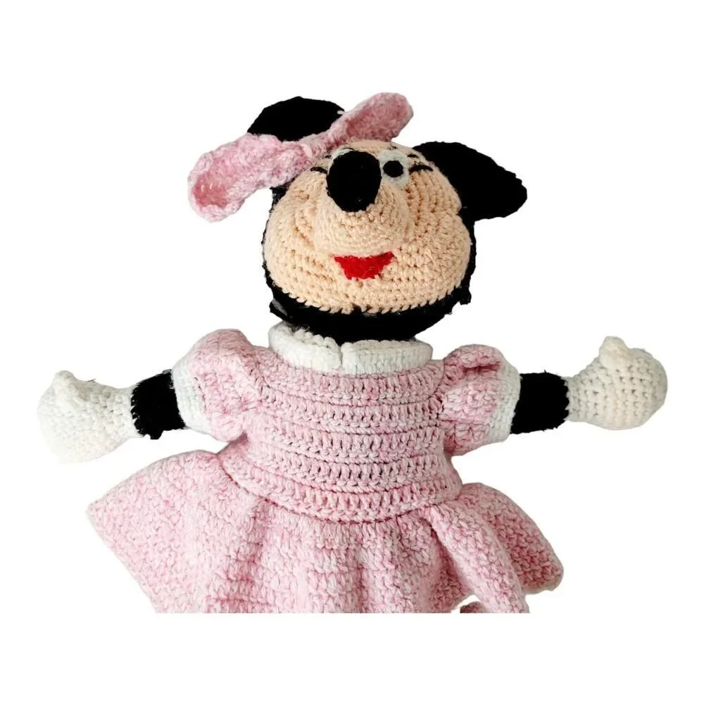 Handmade‎ Vintage Crochet Minnie Mouse Doll Plush Stuffed Toy 20”